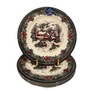 Royal Stafford Christmas Village salad Plates Set of 4 New 8.5" Winter Snow